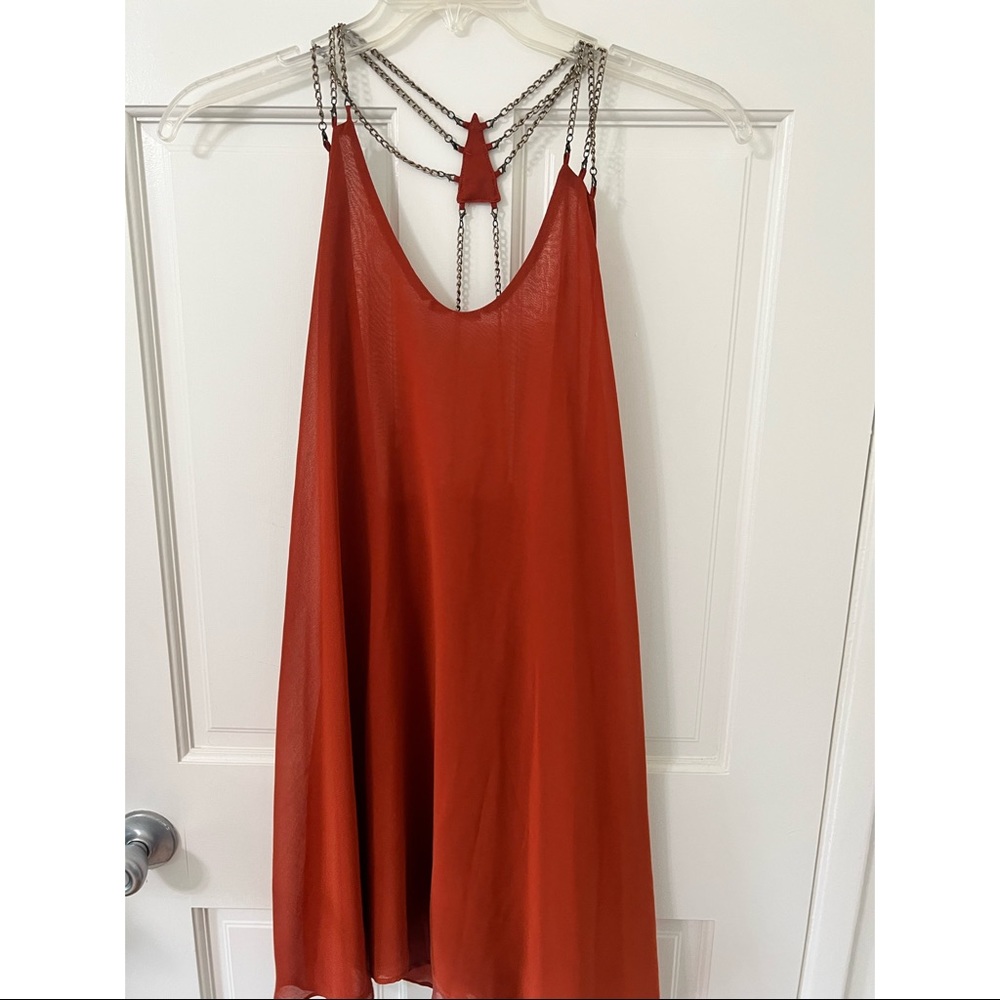 Burnt orange mini dress with chain / game day